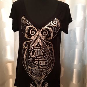 BEBE ladies foil bling top size Large